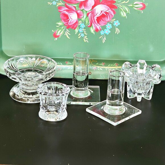 vtg assorted crystal candle holders lot/5 votive taper glass holders wedding dec - Picture 1 of 7